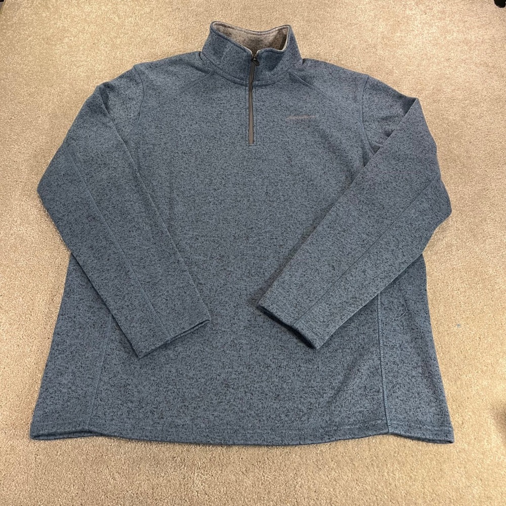 Eddie Bauer Pullover Mens TXL Blue Heathered Fleece Quarter Zip Sweater